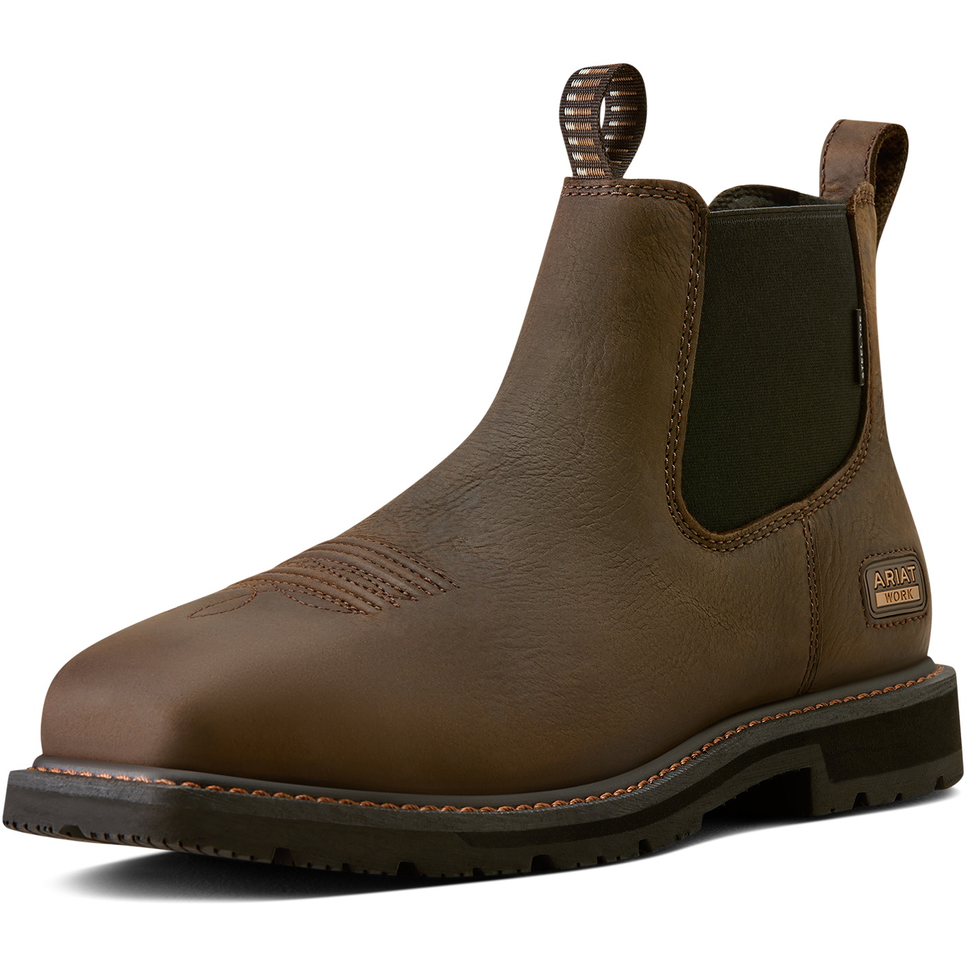 2026 Ariat Mens Groundrancher Chelsea Wide Square Toe Steel Toe Work Boot 10080331 - Dark Brown